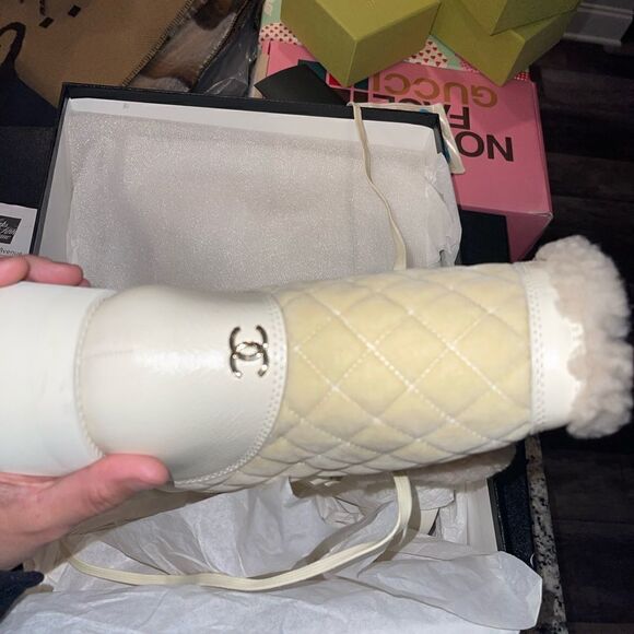 Chanel Leather Shearling Lace up Snow Boots - Picture 5 of 10